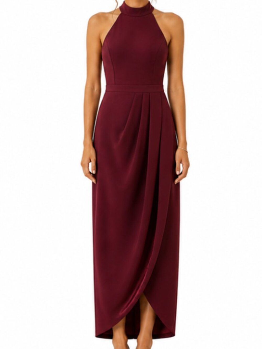 Xscape Dress Gown Women 10‎ Sleeveless Halter Neck Wine Cocktail Burgundy